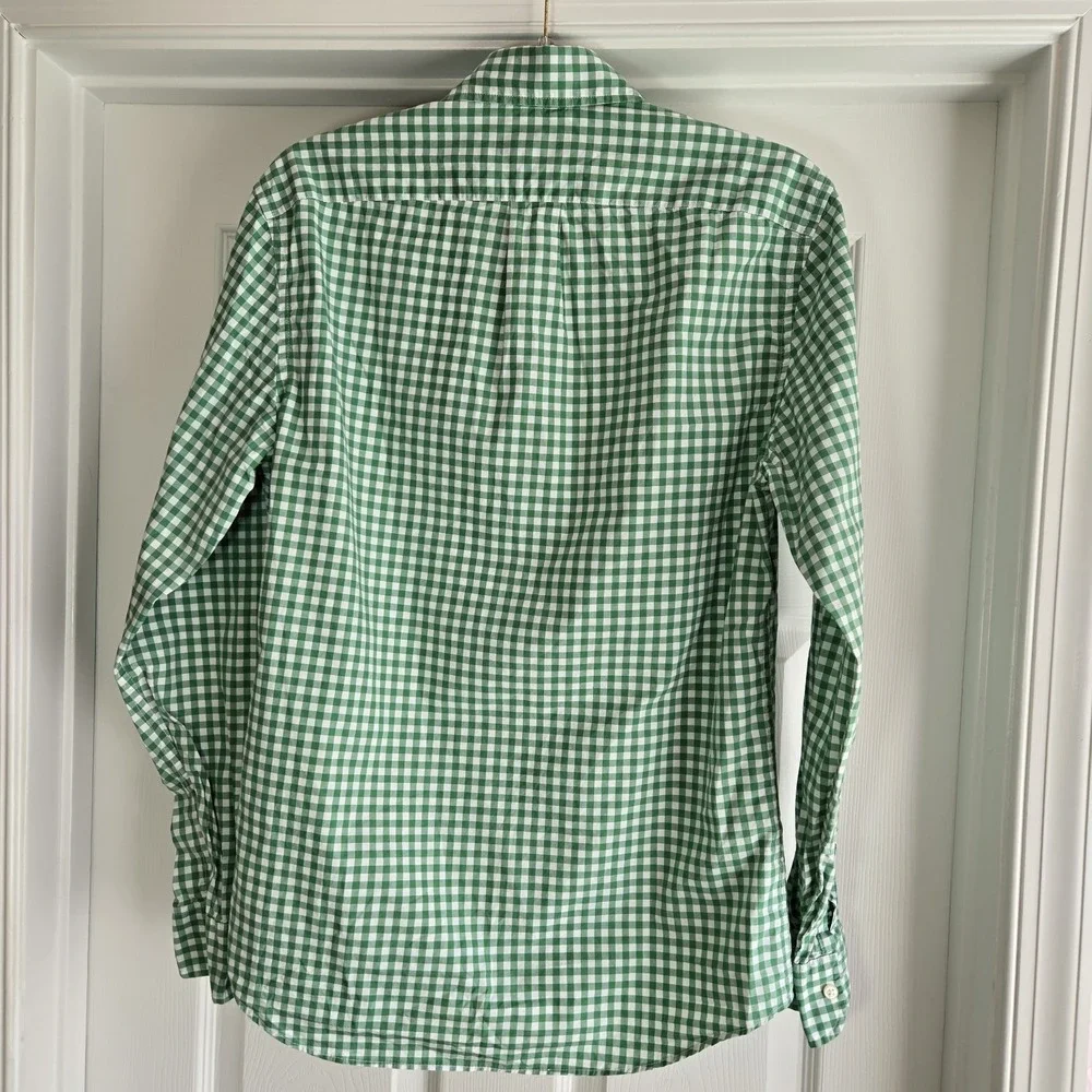 J. Crew Secret Wash Shirting Mens Size S Green Gingham Check Long Sleeve‎ Shirt